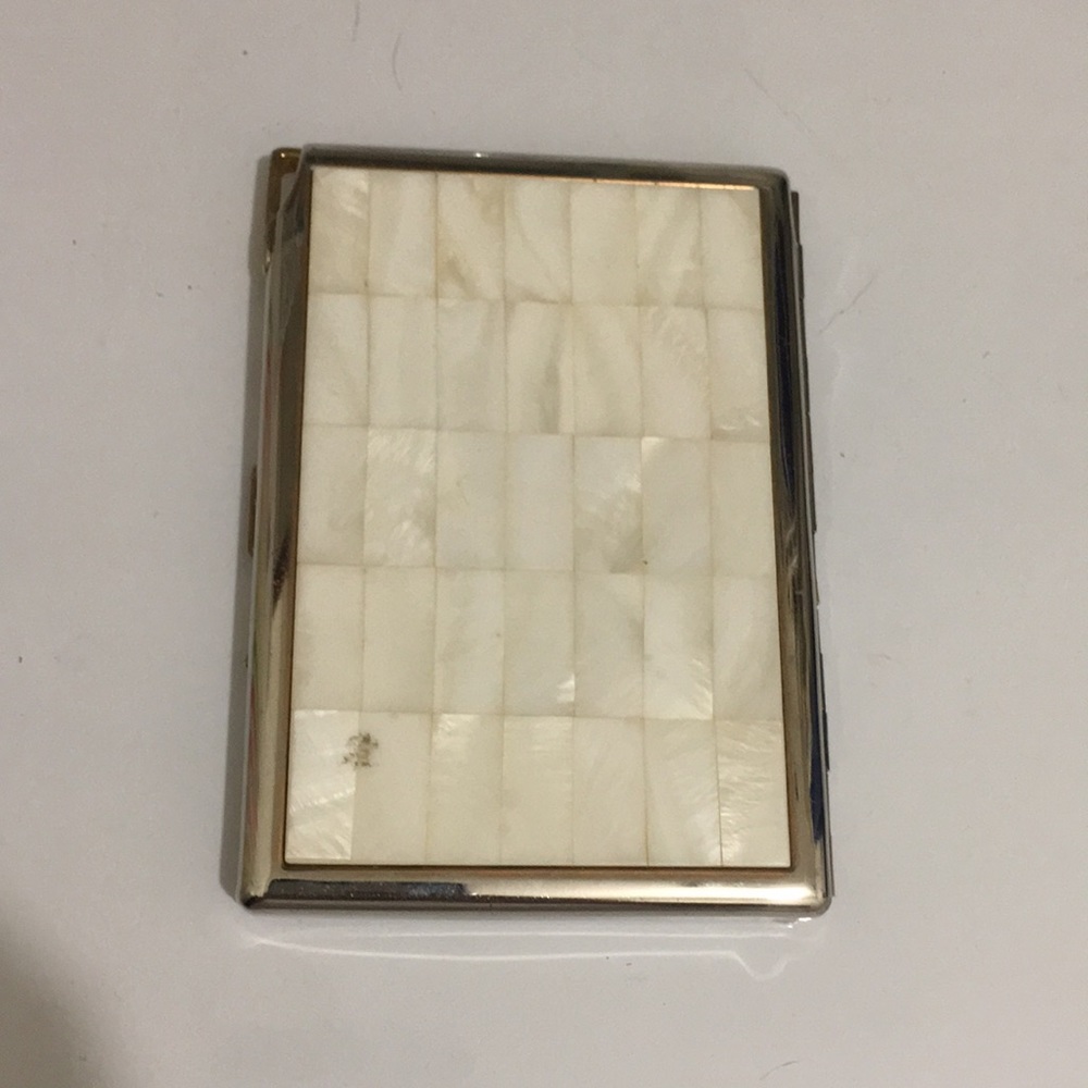 Colibri Lighter and Cigarette Case, Gold Tone w Mother of Pearl Setting, VTG